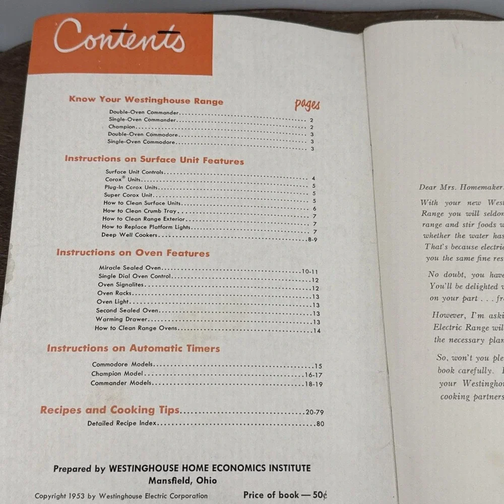 1953 Westinghouse Speed-Electric Ranges Recipes Care Use‎ Stove Oven Cookbook